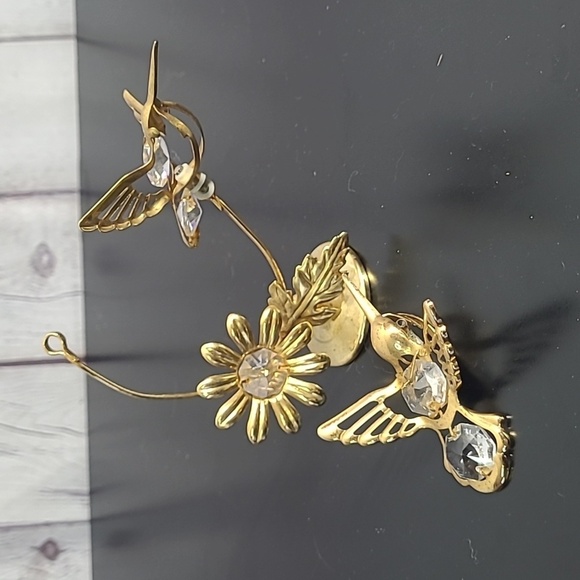 HUMMINGBIRD AUSTRIAN CRYSTAL MASCOT  LITE CATCHER WITH FLOWERS 24KT GOLD PLATED - Picture 6 of 16